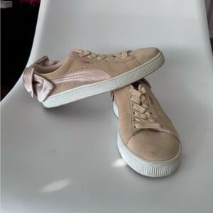 Puma Soft Pink Satin Bow Slip On Sneakers